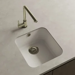 Cuve sous plan POALGI, GANDIA 193, Granit, Blanc Snow, 44 cm, 1 bac bonde or