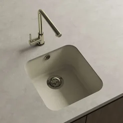 Cuve sous plan POALGI, GANDIA 193, Granit, Beige Pumice, 44 cm, 1 bac bonde or