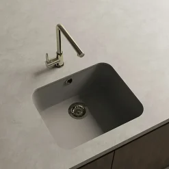 Cuve sous plan POALGI, GANDIA 194, Granit, Gris Ash, 54 cm, 1 bac bonde or