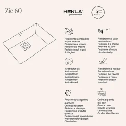 Cuve sous plan POALGI, ZIE 182, Granit, Beige Pumice, 65 cm, 1 bac bonde or