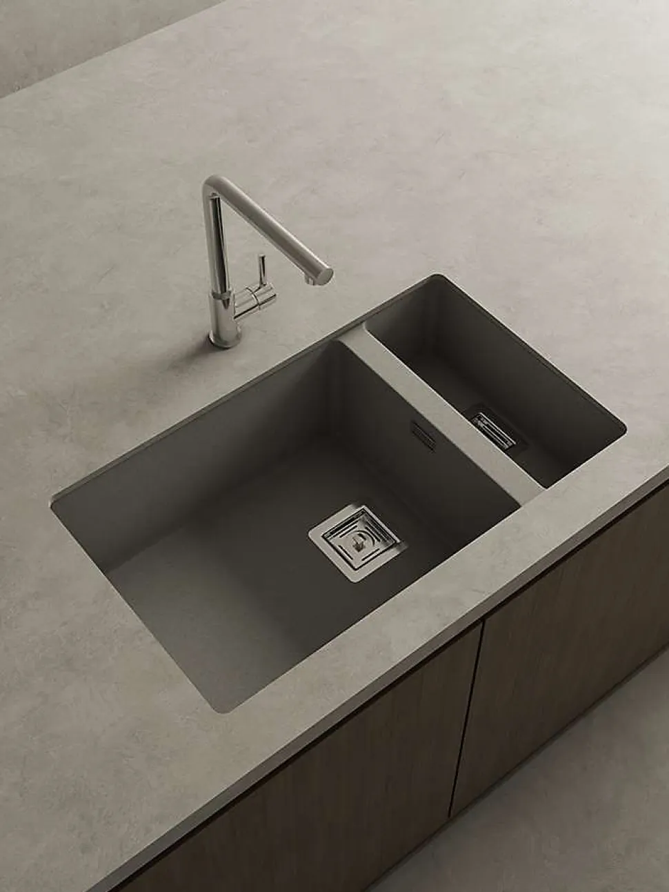 Cuve sous plan POALGI, ZIE 183, Granit, Gris Ash, 75 cm, 2 bacs