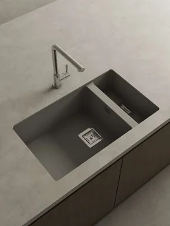 Cuve sous plan POALGI, ZIE 183, Granit, Gris Ash, 75 cm, 2 bacs