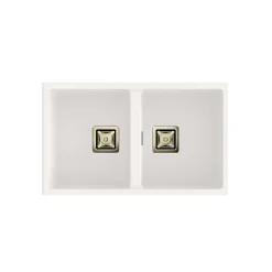 Cuve sous plan POALGI, ZIE 184, Granit, Blanc Snow, 75 cm, 2 bacs bonde or