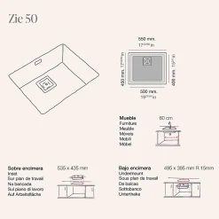 Cuve sous plan POALGI, ZIE 186, Granit, Blanc Snow, 55 cm, 1 bac bonde or