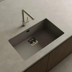 Cuve sous plan POALGI, ZIE 187, Granit, Gris Ash, 75 cm, 1 bac bonde or