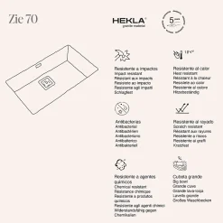 Cuve sous plan POALGI, ZIE 187, Granit, Gris Ash, 75 cm, 1 bac bonde or