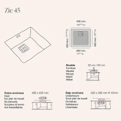Cuve sous plan POALGI, ZIE 181, Granit, Noir Basalt, 50 cm, 1 bac