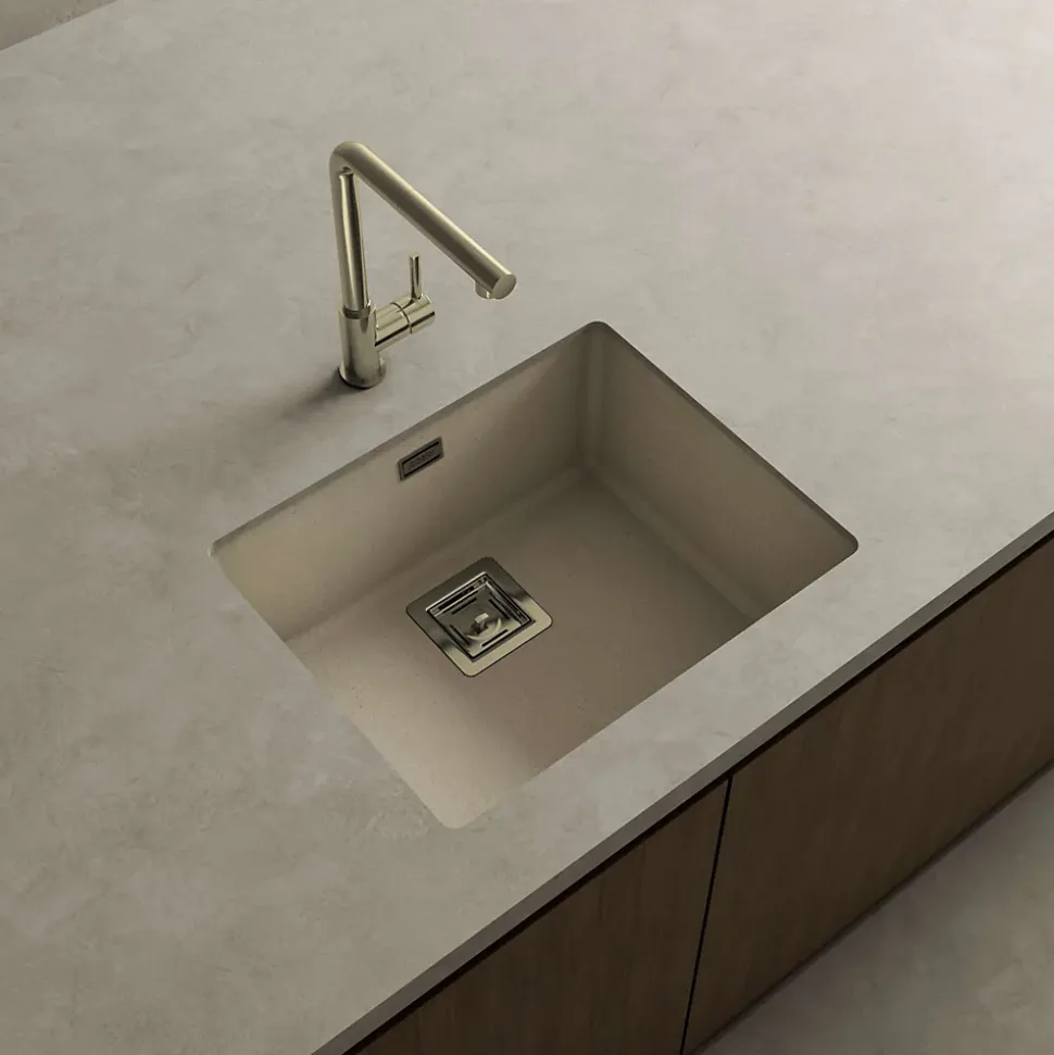 Cuve sous plan POALGI, ZIE 186, Granit, Beige Pumice, 55 cm, 1 bac bonde or