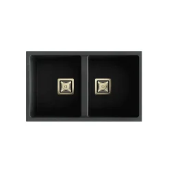 Cuve sous plan POALGI, ZIE 184, Granit, Noir Basalt, 75 cm, 2 bacs bonde or