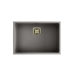 Cuve sous plan POALGI, ZIE 182, Granit, Gris Ash, 65 cm, 1 bac bonde or
