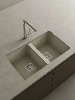 Cuve sous plan POALGI, ZIE 184, Granit, Beige Pumice, 75 cm, 2 bacs