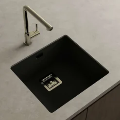 Cuve sous plan POALGI, ZIE 181, Granit, Noir Basalt, 50 cm, 1 bac bonde or