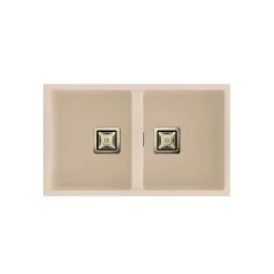 Cuve sous plan POALGI, ZIE 184, Granit, Beige Pumice, 75 cm, 2 bacs bonde or