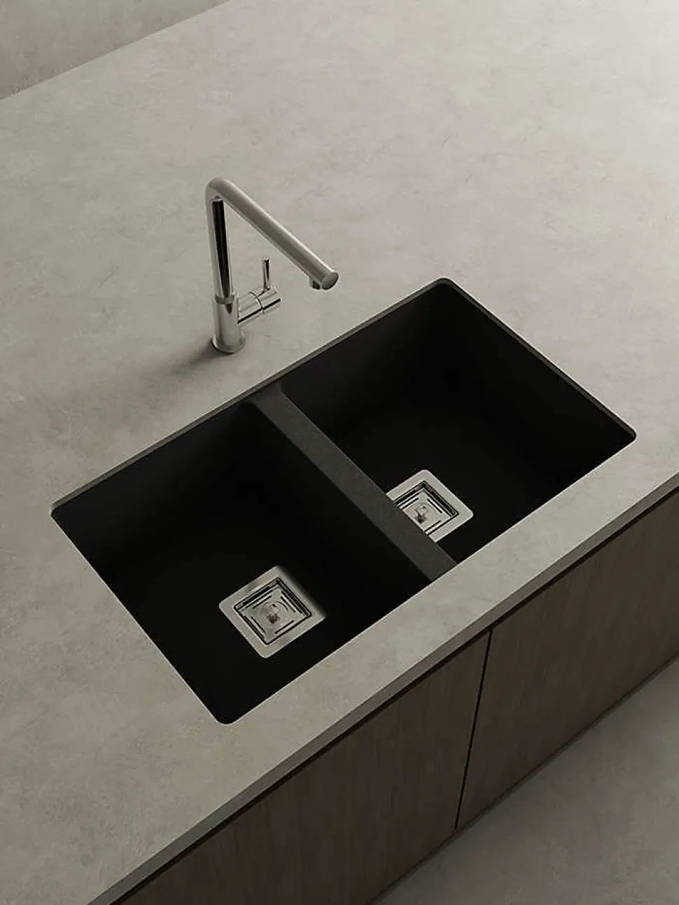 Cuve sous plan POALGI, ZIE 184, Granit, Noir Basalt, 75 cm, 2 bacs