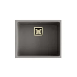 Cuve sous plan POALGI, ZIE 186, Granit, Gris Ash, 55 cm, 1 bac bonde or