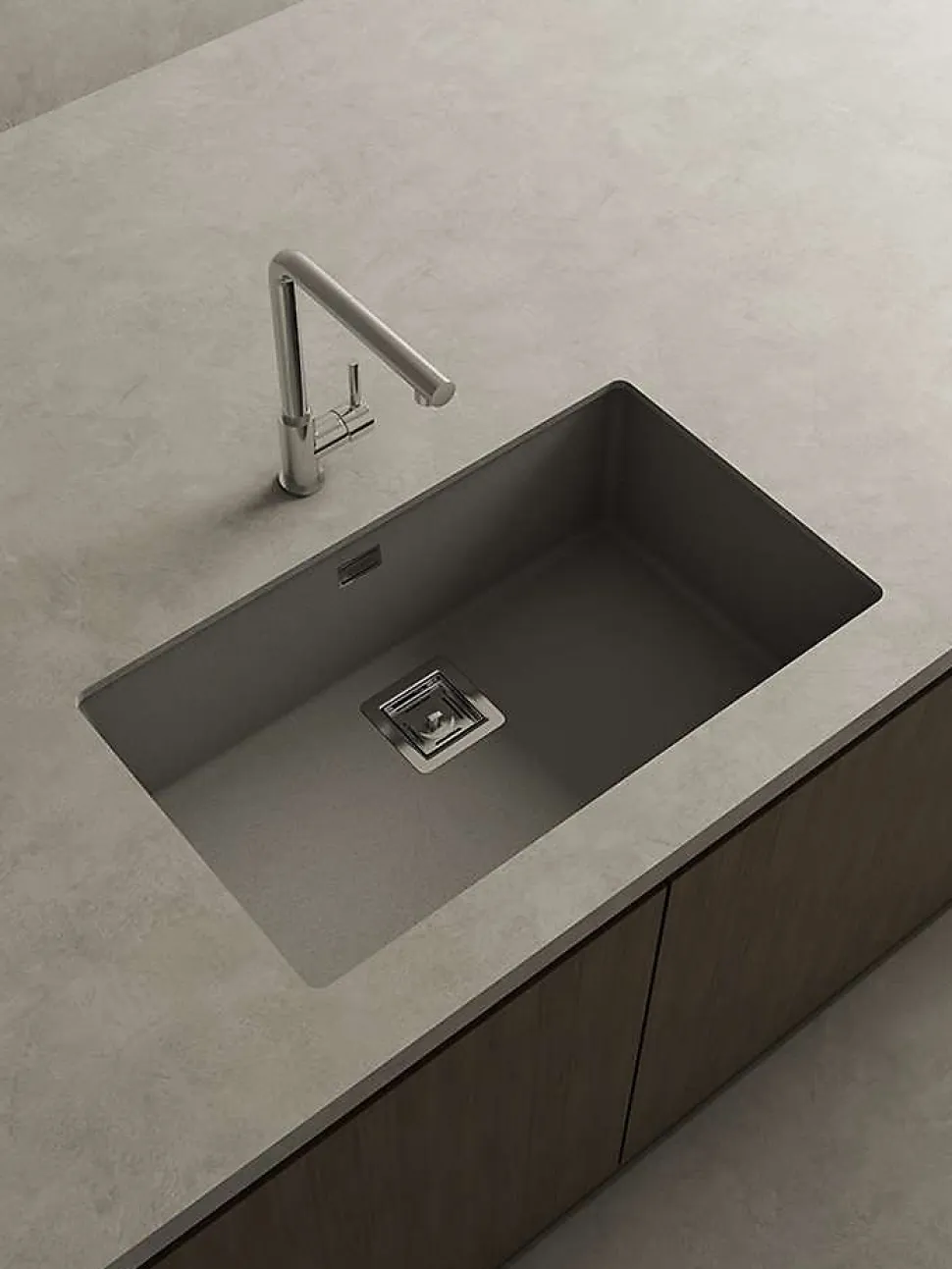 Cuve sous plan POALGI, ZIE 187, Granit, Gris Ash, 75 cm, 1 bac