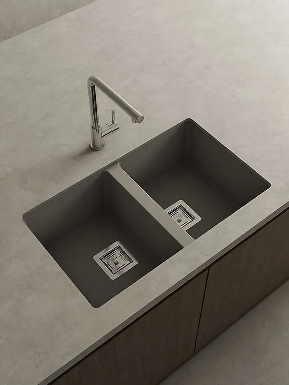 Cuve sous plan POALGI, ZIE 184, Granit, Gris Ash, 75 cm, 2 bacs