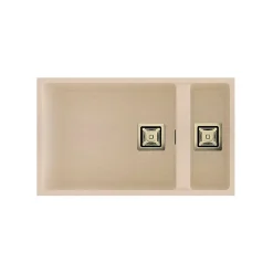 Cuve sous plan POALGI, ZIE 183, Granit, Beige Pumice, 75 cm, 2 bacs bonde or