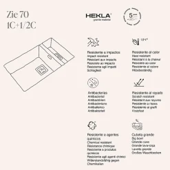 Cuve sous plan POALGI, ZIE 183, Granit, Blanc Snow, 75 cm, 2 bacs bonde or