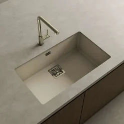 Cuve sous plan POALGI, ZIE 187, Granit, Beige Pumice, 75 cm, 1 bac bonde or