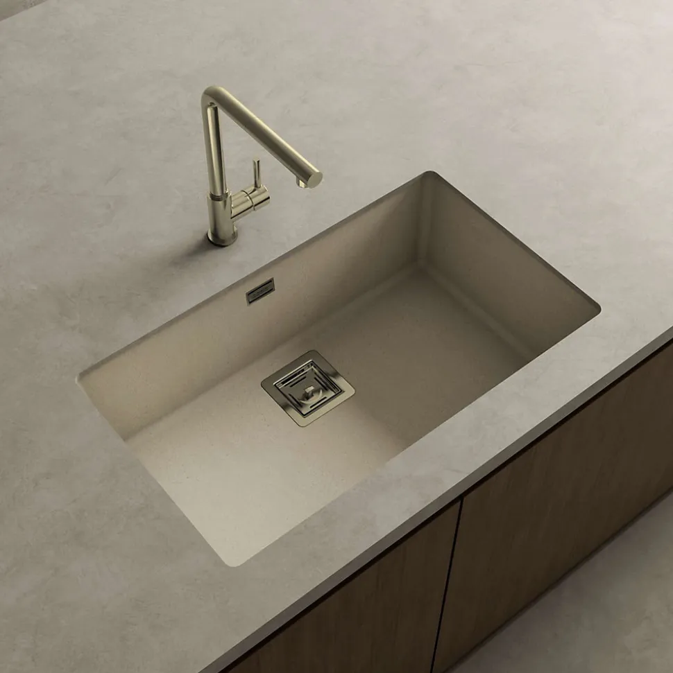 Cuve sous plan POALGI, ZIE 187, Granit, Beige Pumice, 75 cm, 1 bac bonde or