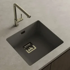 Cuve sous plan POALGI, ZIE 181, Granit, Gris Ash, 50 cm, 1 bac bonde or