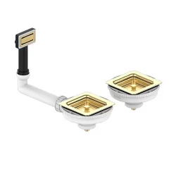 Cuve sous plan POALGI, ZIE 184, Granit, Gris Ash, 75 cm, 2 bacs bonde or