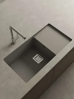 Cuve sous plan POALGI, ZIE 185, Granit, Gris Ash, 85 cm, 1 bac et 1 égouttoir