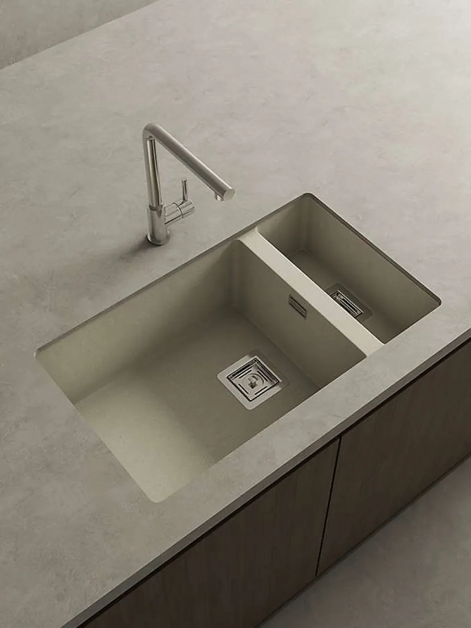 Cuve sous plan POALGI, ZIE 183, Granit, Beige Pumice, 75 cm, 2 bacs