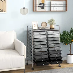 Desserte à Roulettes avec 20 Tiroirs Amovibles en Plastique,63 x 38 x 89 CM, Chariot de Rangement Cadre en Acier, Poignée Latéral