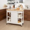 Desserte à roulettes de Cuisine avec Etagères Ouvertes Tiroirs Armoire Chariot de Cuisine Roulant avec 2 Roues Blanc