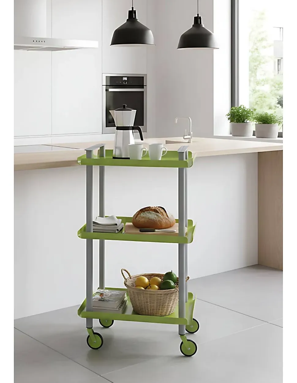 Desserte à roulettes, desserte de service Leky, métallique, 3 niveaux. Gris