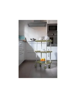 Desserte à roulettes, desserte de service Leky, 3 plateaux. Structure métallique tube à double montant blanc