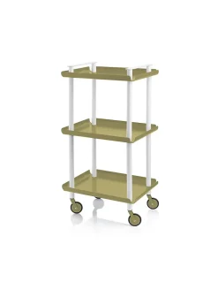 Desserte à roulettes, desserte de service Leky, 3 plateaux. Structure métallique tube à double montant blanc