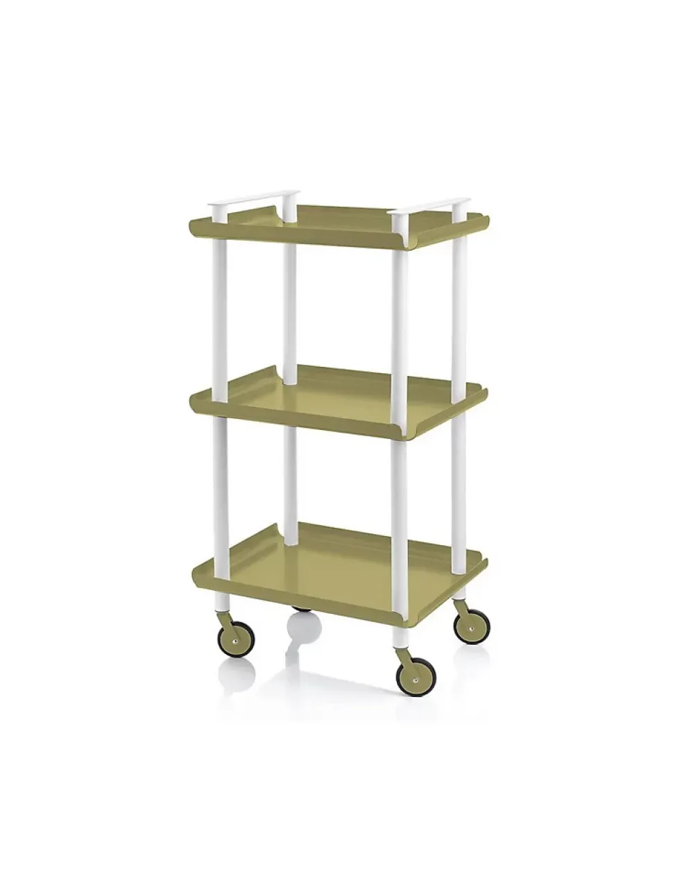 Desserte à roulettes, desserte de service Leky, 3 plateaux. Structure métallique tube à double montant blanc