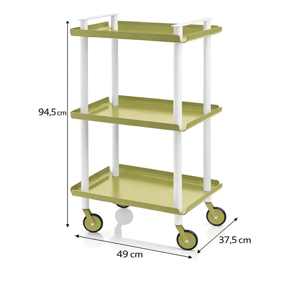Desserte à roulettes, desserte de service Leky, 3 plateaux. Structure métallique tube à double montant blanc