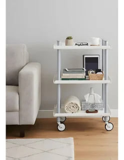 Desserte à roulettes, desserte de service Leky, métallique, 3 niveaux. Gris