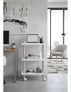 Desserte à roulettes, desserte de service Leky, métallique, 3 niveaux. Gris