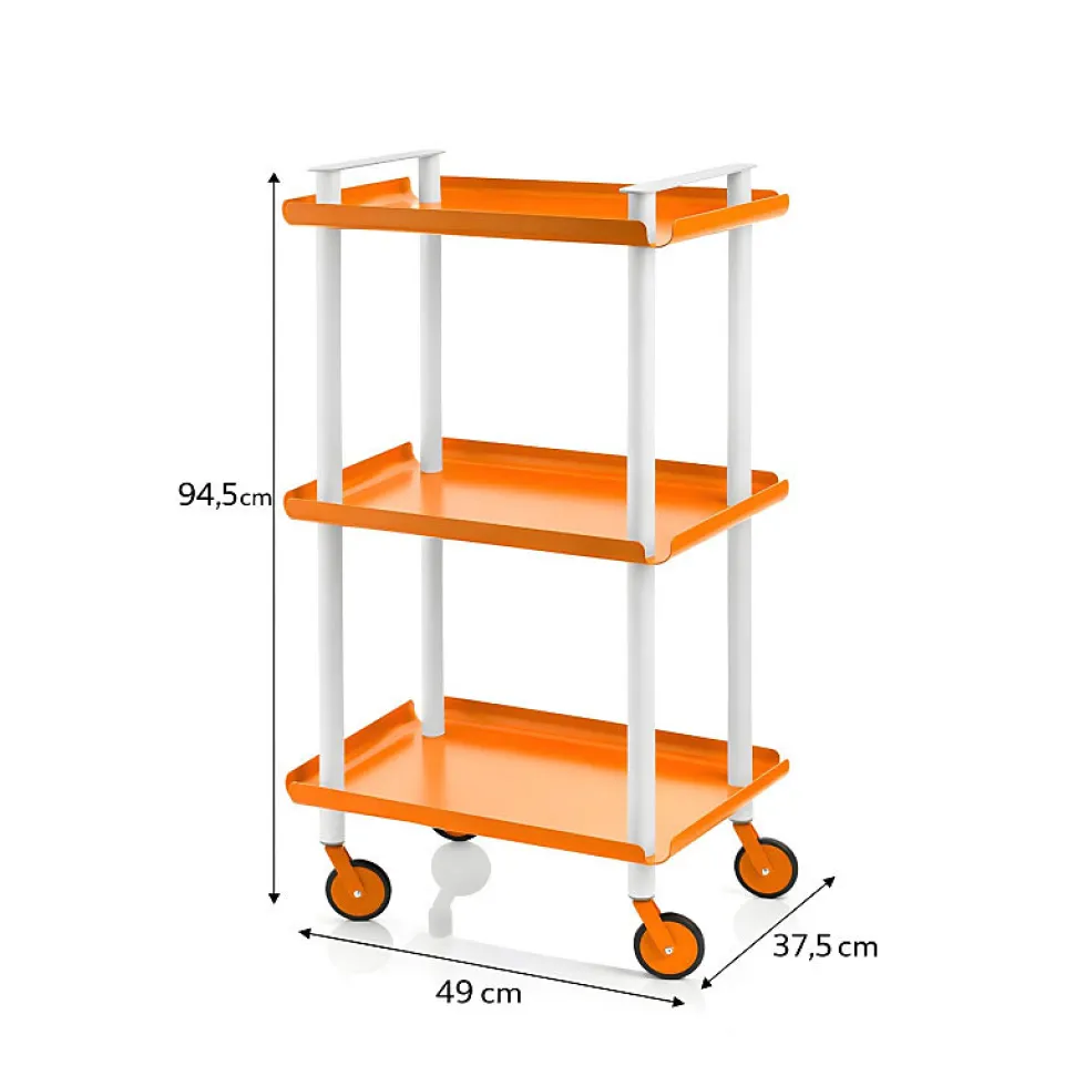 Desserte à roulettes, desserte de service Leky, 3 plateaux. Structure métallique tube à double montant blanc