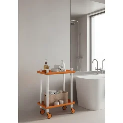 Desserte à roulettes, desserte de service Leky, métallique, 2 niveaux. Structure blanche