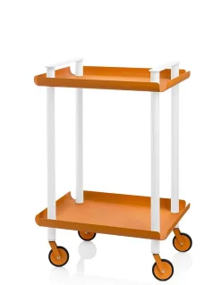 Desserte à roulettes, desserte de service Leky, métallique, 2 niveaux. Structure blanche