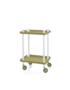 Desserte à roulettes, desserte de service Leky, métallique, 2 niveaux. Structure blanche