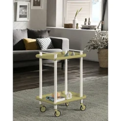 Desserte à roulettes, desserte de service Leky, métallique, 2 niveaux. Structure blanche