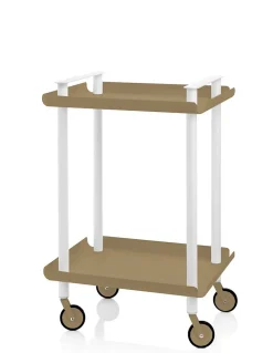 Desserte à roulettes, desserte de service Leky, métallique, 2 niveaux. Structure blanche