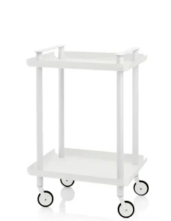 Desserte à roulettes, desserte de service Leky, métallique, 2 niveaux. Structure blanche
