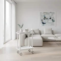 Desserte à roulettes, desserte de service Leky, métallique, 2 niveaux. Structure blanche