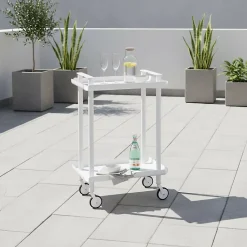 Desserte à roulettes, desserte de service Leky, métallique, 2 niveaux. Structure blanche