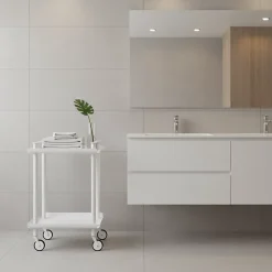 Desserte à roulettes, desserte de service Leky, métallique, 2 niveaux. Structure blanche