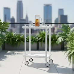 Desserte à roulettes, desserte de service Leky, métallique, 2 niveaux. Structure blanche