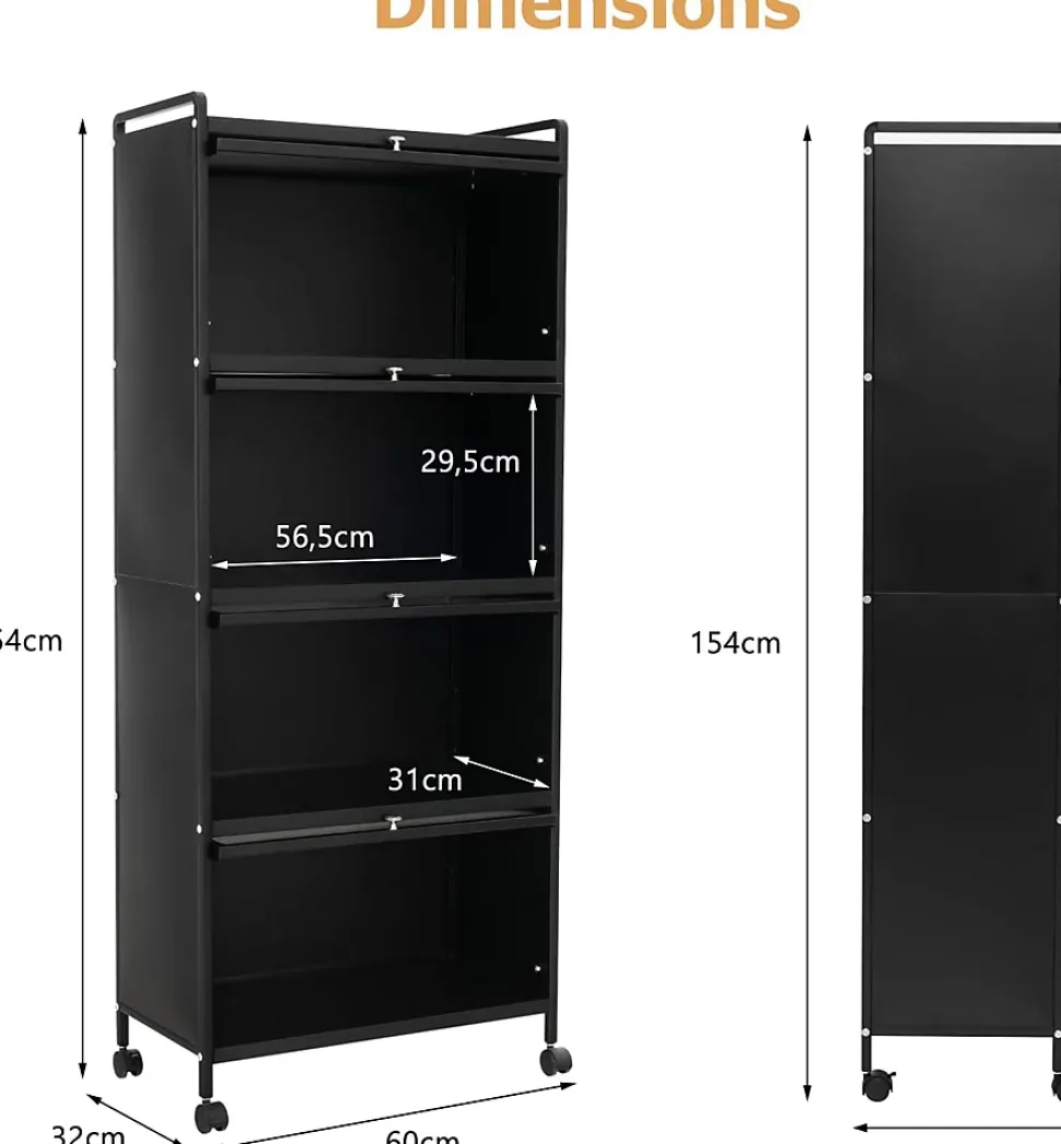Desserte à Roulettes Pliable Chariot Roulant 3 Niveaux avec Poignée Pratique pour Garage Cuisine Maison Noir